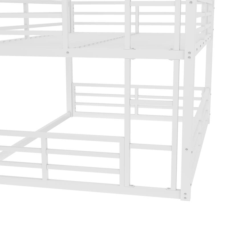 Heavy Duty Metal Bunk Bed Frame, Triple Floor Bunk Bed, Metal Triple Bunk Bed Frame with Safety Guardrails