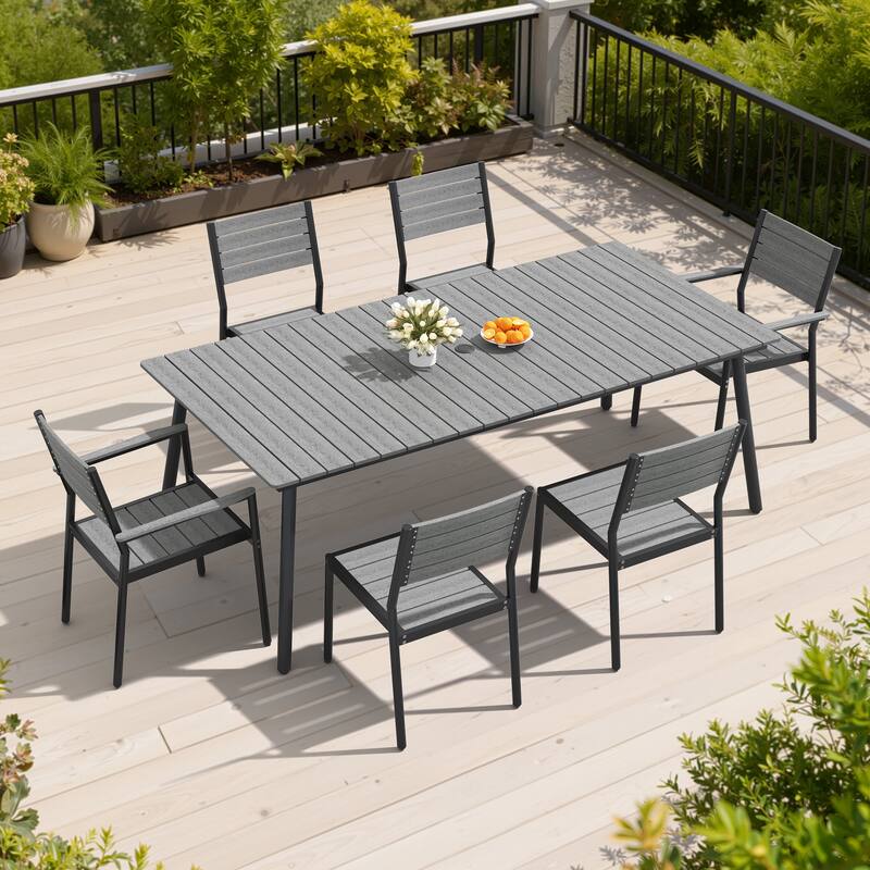 7/9-Piece Furniture Set Outdoor Patio Aluminum Dining Table and Stackable Chairs
