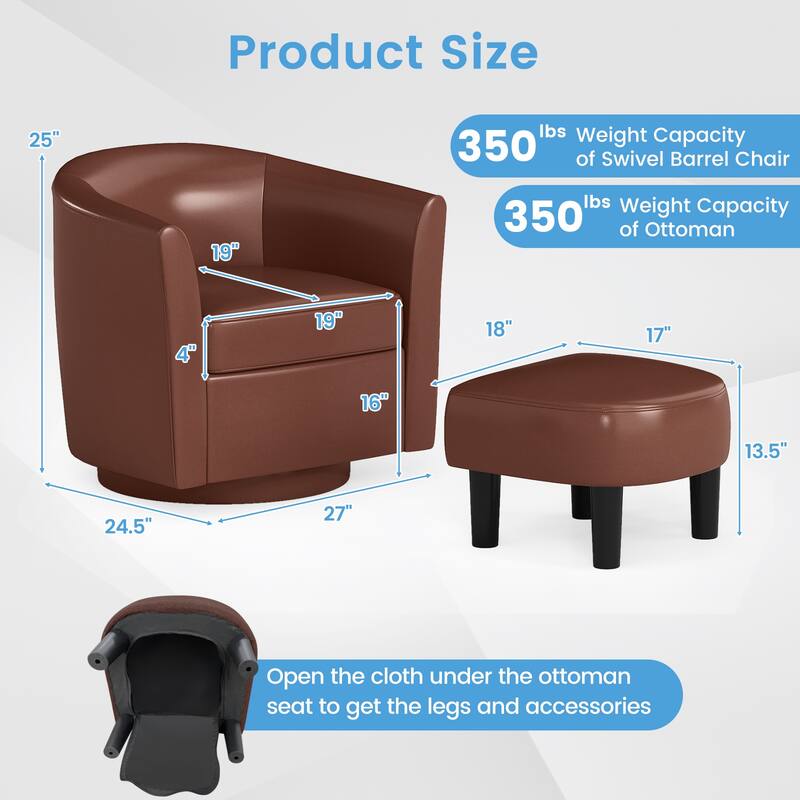 Modern Swivel Accent Chair with Ottoman for Living Room or Bedroom