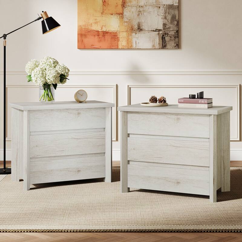 Oversized 3-Drawer Wood Nightstand, Large Storage Night Stand for Bedroom