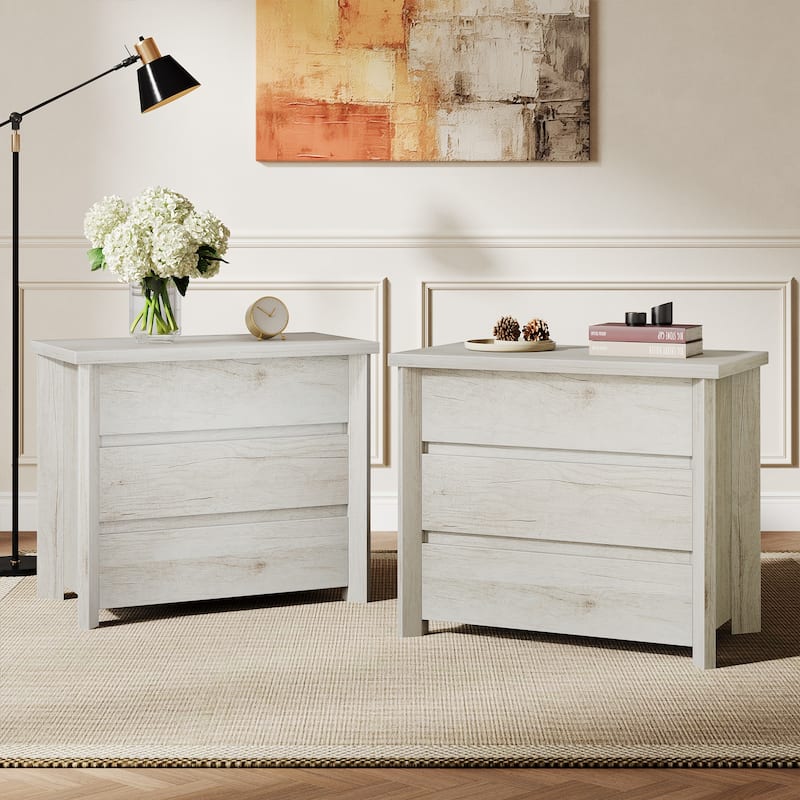 Three Drawer Nightstand, Large Farmhouse Night Stand with Storage