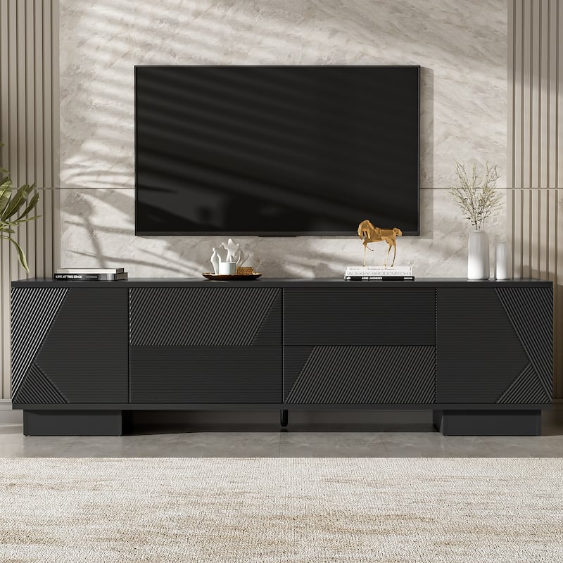 70.8" Modern TV Stand, Entertainment Center with Cabinets, 4 Drawers, Media Console Table, Living Room Modern TV Cabinet - Black