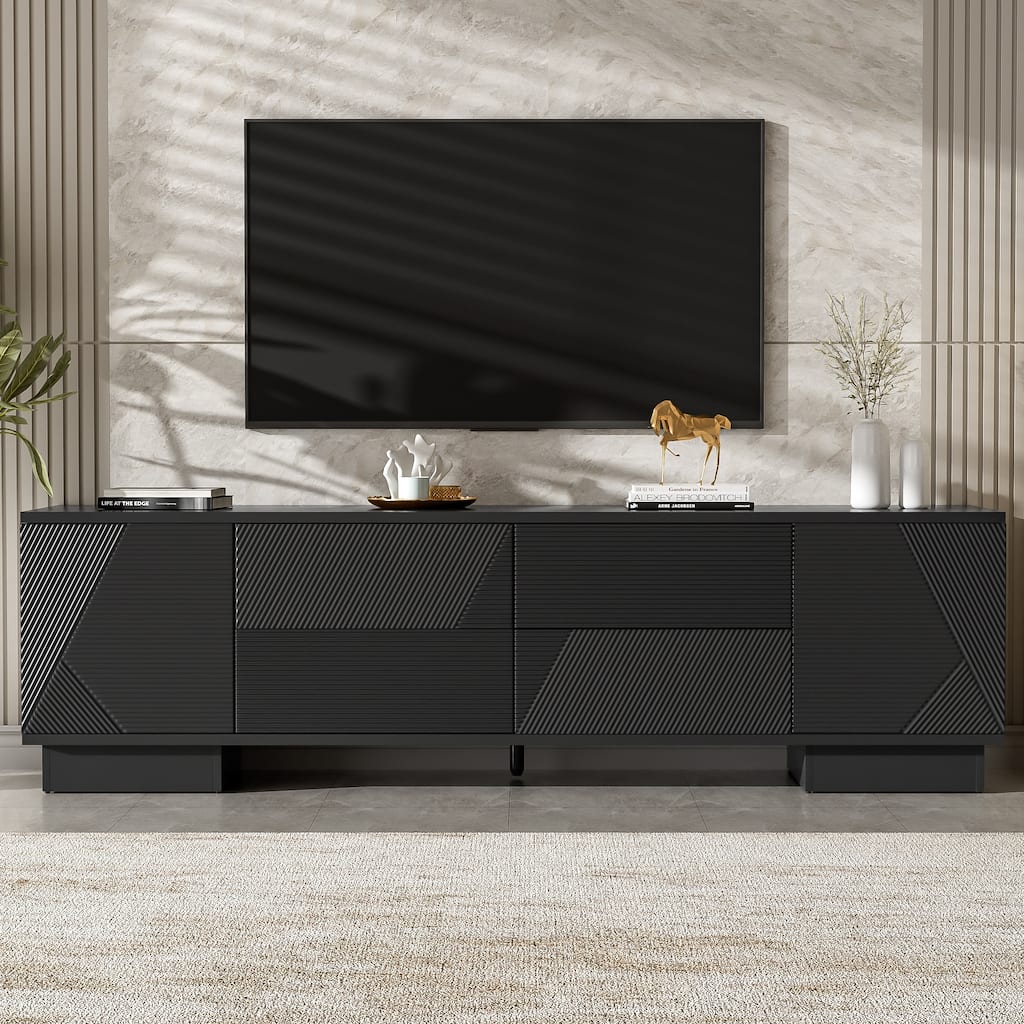 70.8" Modern TV Stand for TVs up to 75 Inches, Entertainment Center with Storage Cabinets, 4 Drawers and a Metal Center Leg