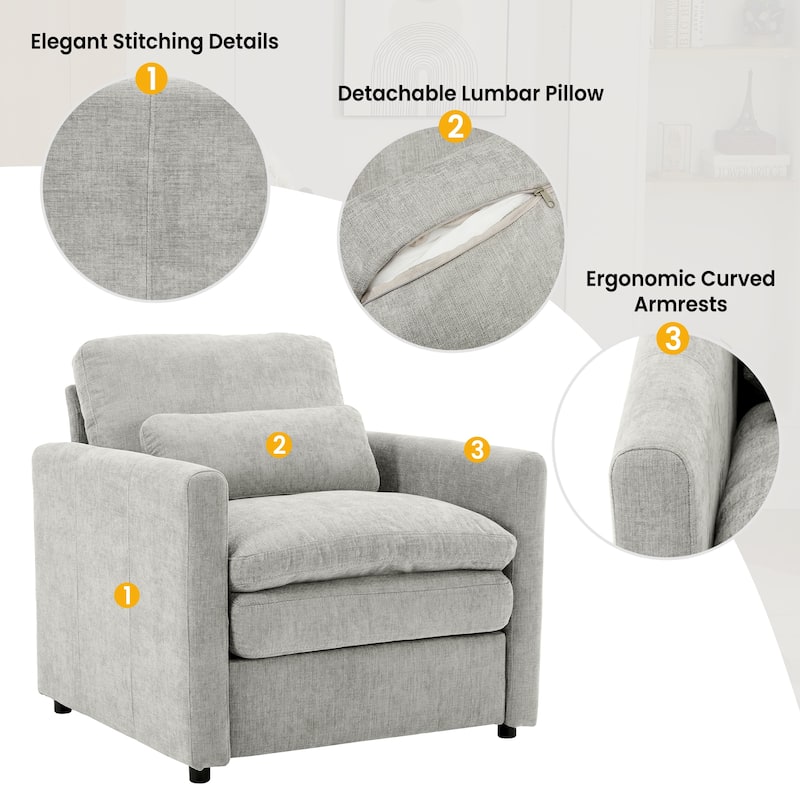 3-Pieces Chenille 6-Seat Sectional Sofa Set with Oversized Cloud Couch and Double Cushions