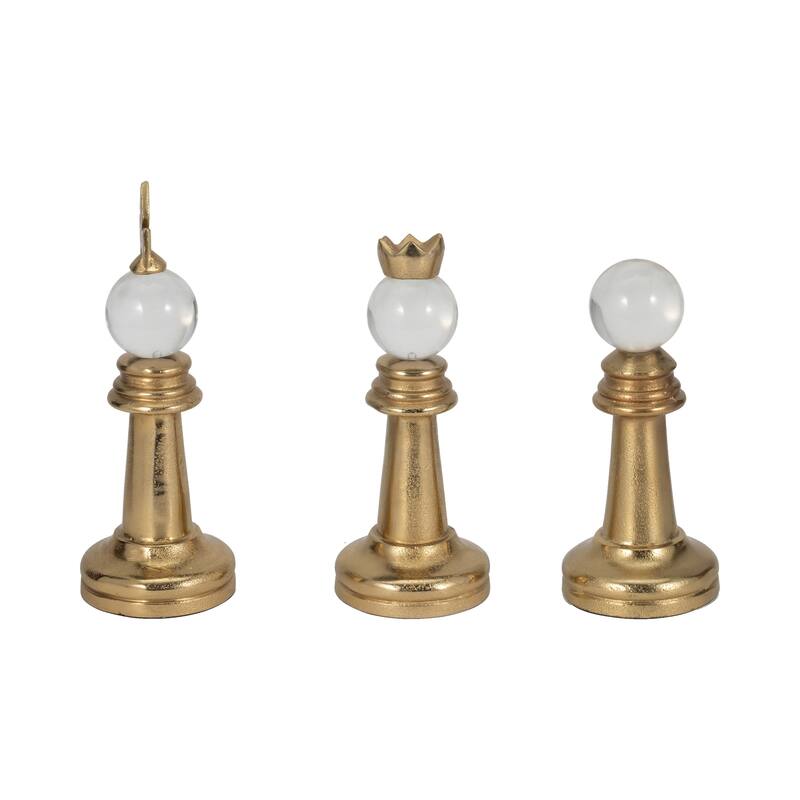 Sagebrook Home 8/9/10" Turin Gold Chess Pieces, Home Furnishings Decorative Accents, Set of 3 - 4" x 4" x 10"