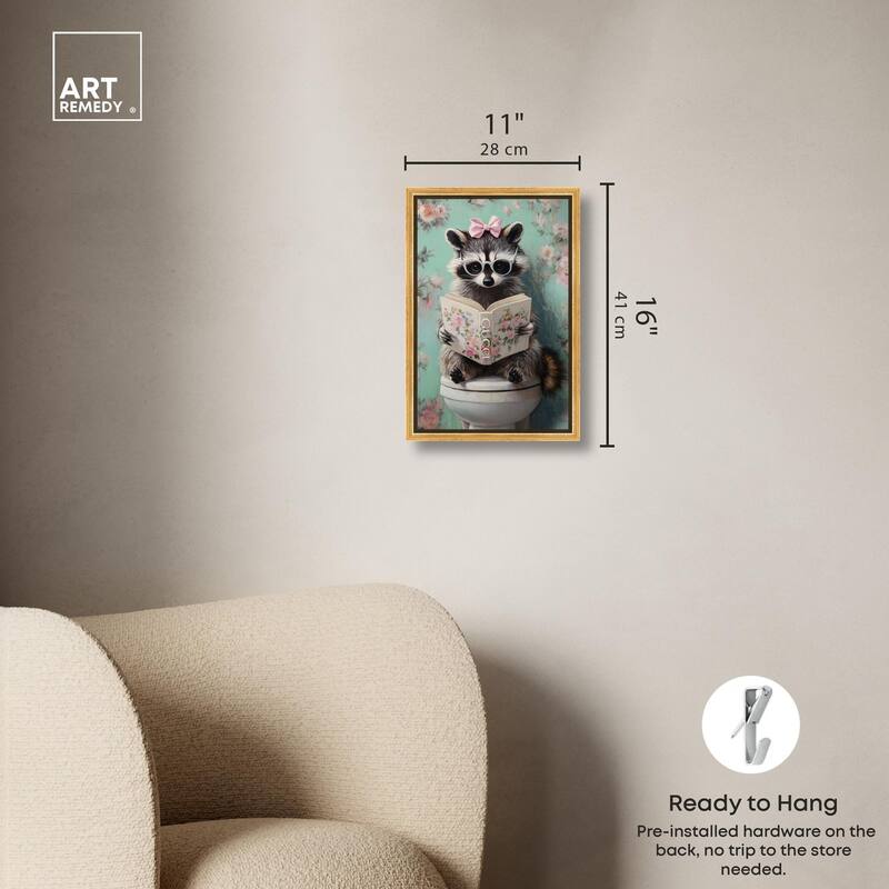 Petite Floral Toilet Raccoon Canvas by Art Remedy