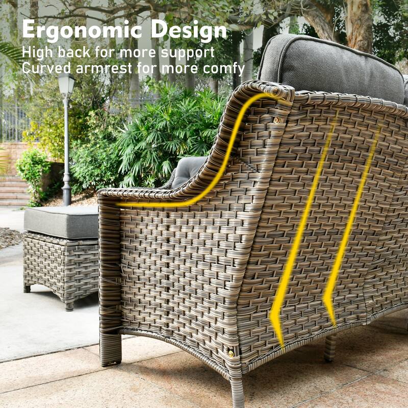 XIZZI 5-piece Patio Furniture Wicker Swivel Rocking Chair Set with Fire Pit