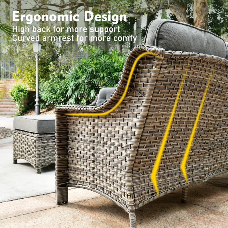 XIZZI Outdoor Wicker Patio Furniture Conversation Set with Fire Table