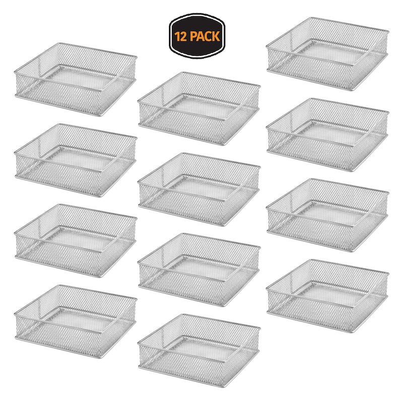 Silver Mesh Drawer Cabinet and or Shelf Organizer Bins, School Supply Holder Office Desktop Organizer Basket, pack of 12 - 6x6x2