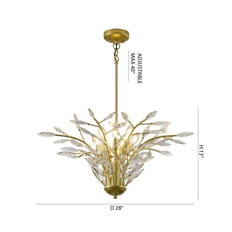 7-Light Gold Branch Chandelier With Clear Crystal Accents