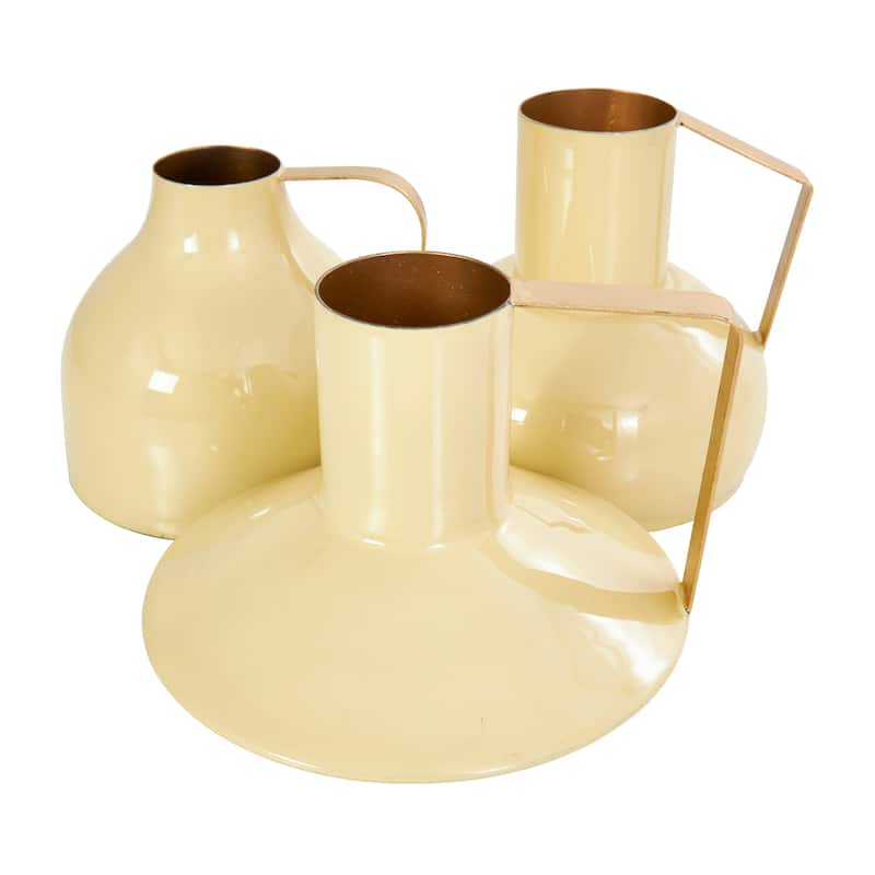 CosmoLiving by Cosmopolitan Metal Enameled Abstract Vase with Varying Shapes and Geometric Gold Handles (Set of 3)