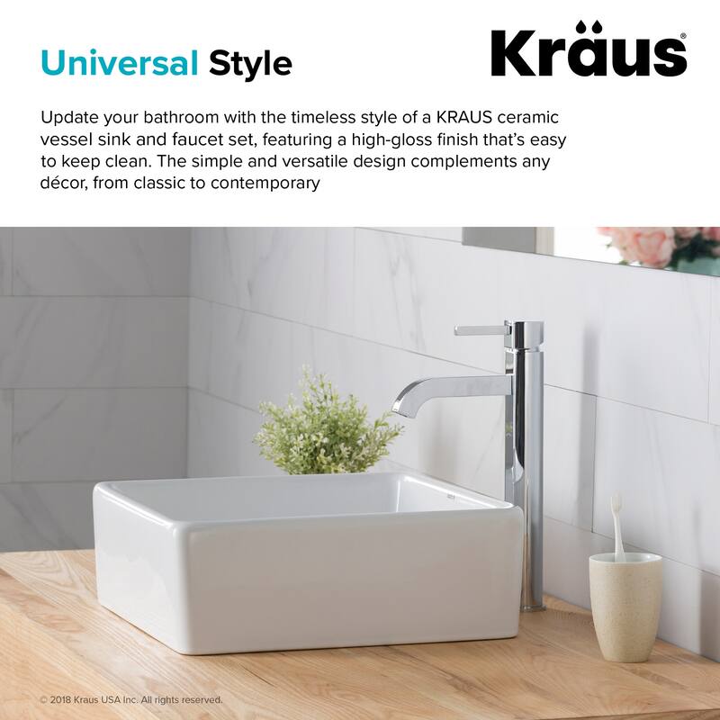 Kraus Bathroom Combo - 15" Ceramic Vessel Bathroom Sink With Vessel