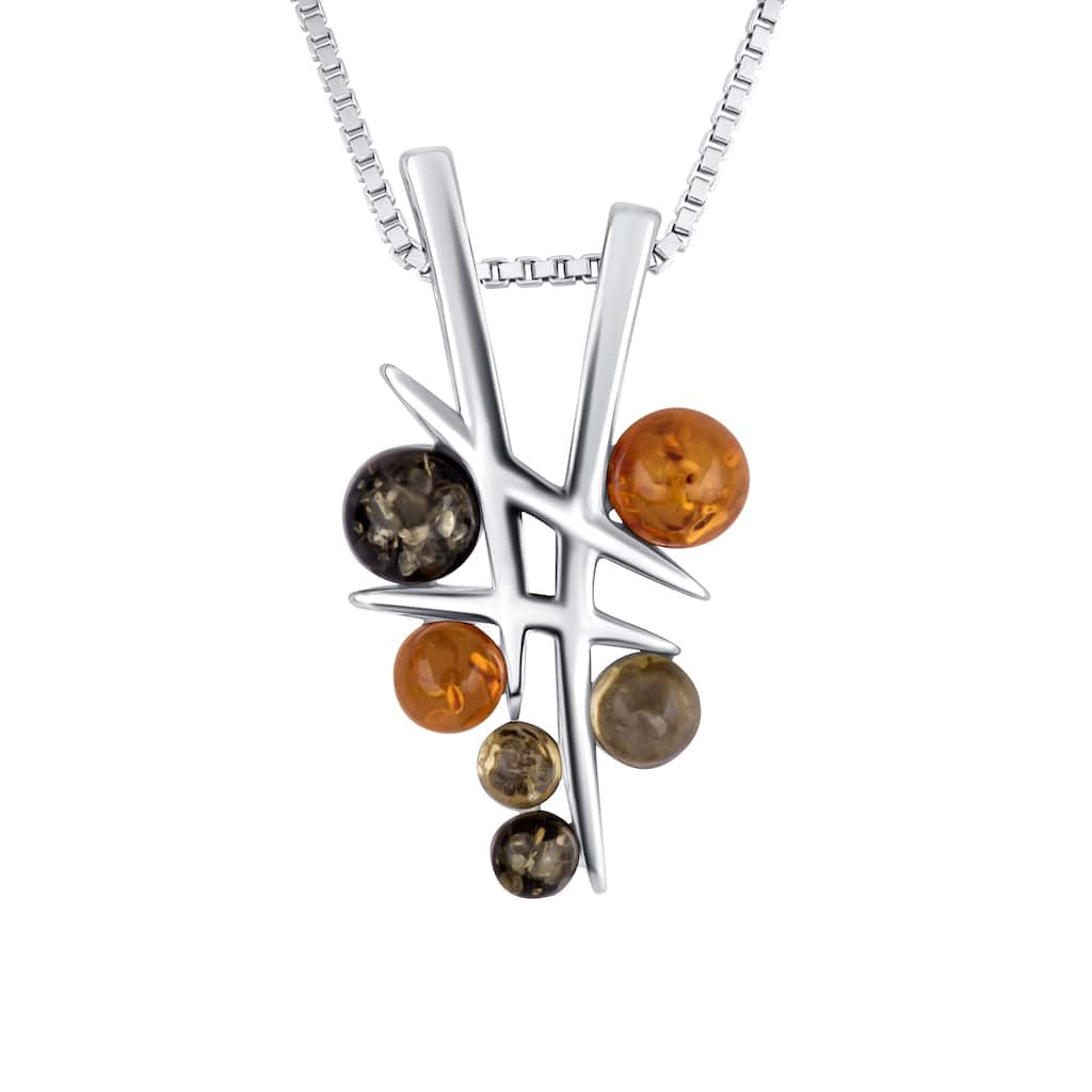 Baltic Amber Multicolor Pendant Necklace in Sterling Silver