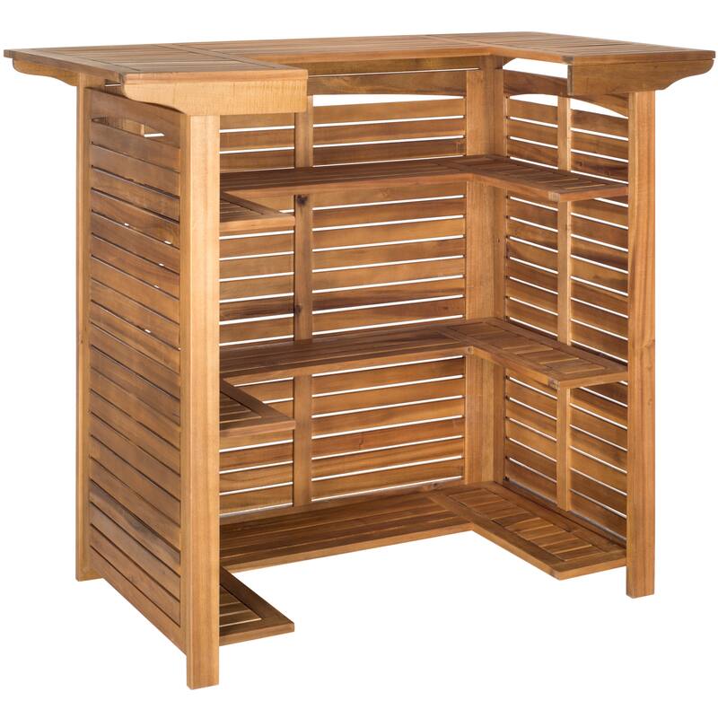 SAFAVIEH Outdoor Kaiya Wood 3-Shelf Bar Table - 27Wx46Dx42H