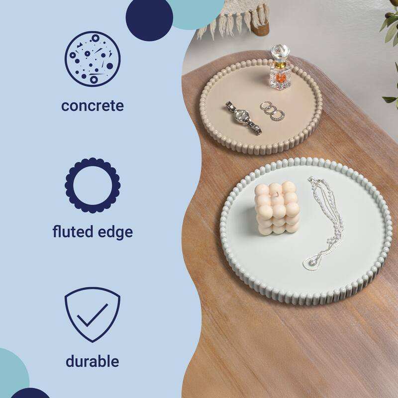 Opulence Modern Minimalist Concrete Fluted Edge Decorative Jewelry Trays (Set of 2)