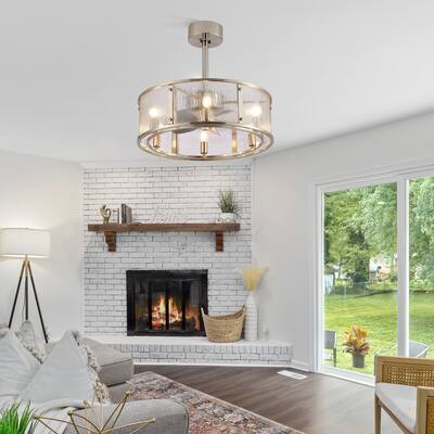20" Modern 5-Blade Caged Ceiling Fan with Light Kit and Remote