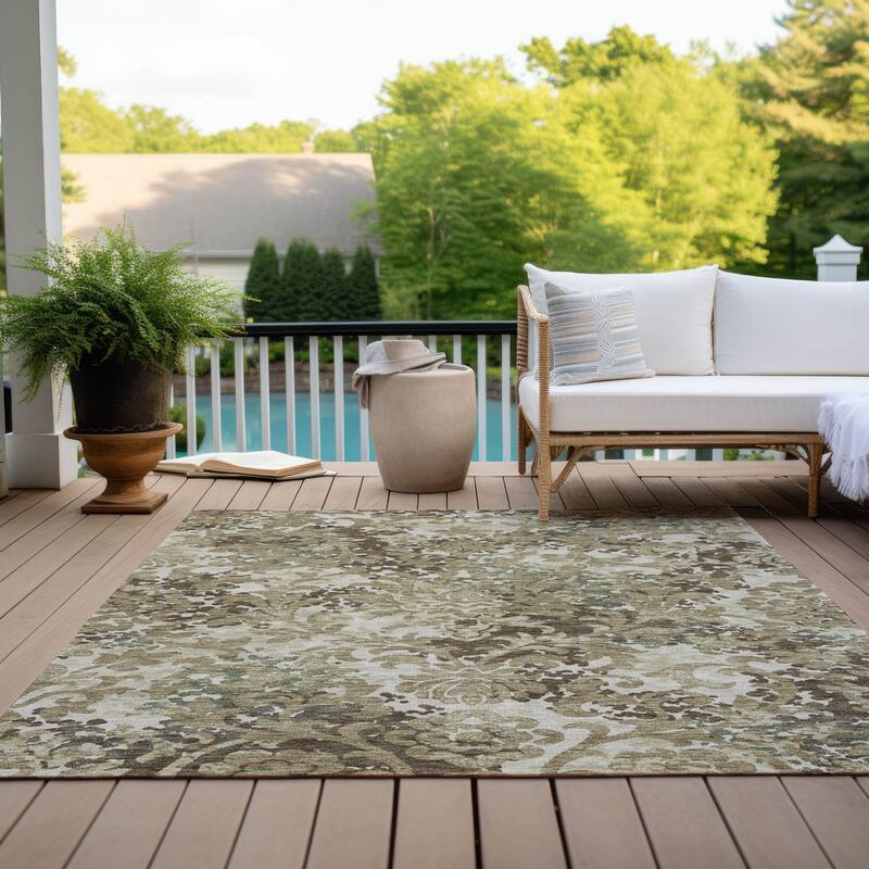 Machine Washable Indoor/ Outdoor Chantille Abstract Damask Rug