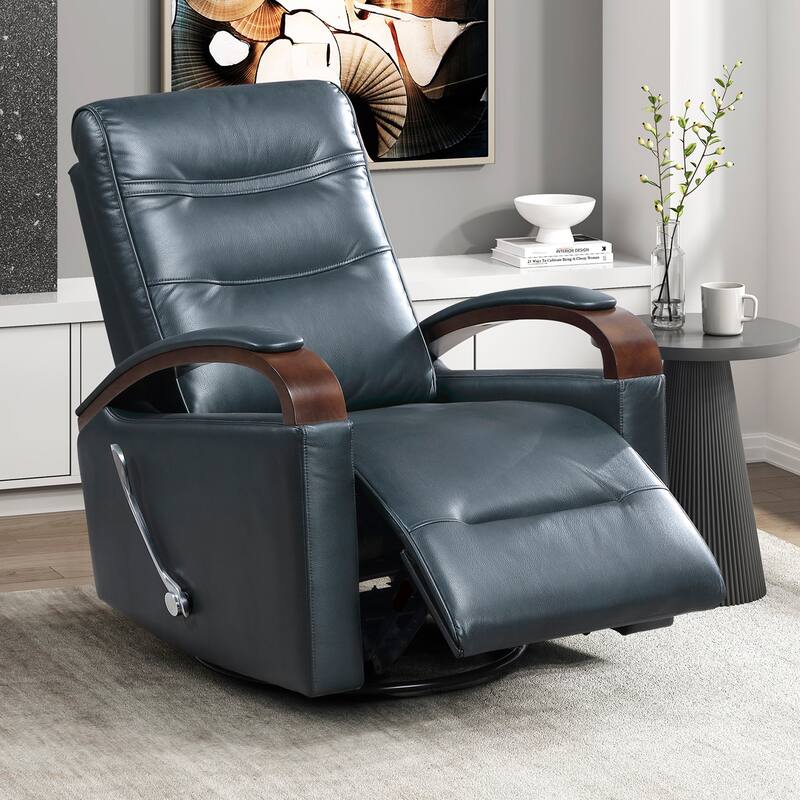 Meredith 31.5" Faux Leather Swivel Glider Recliner - Rubberwood Arm