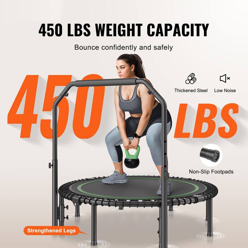 Black-Green Steel Fitness Trampoline, Foldable with Adjustable Handle