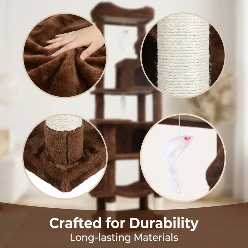 68 in Tall Multi-Level Green Cat Tree with Hammocks, Hanging Basket, Cat Cave, Removeable Cushion, Scratching Posts