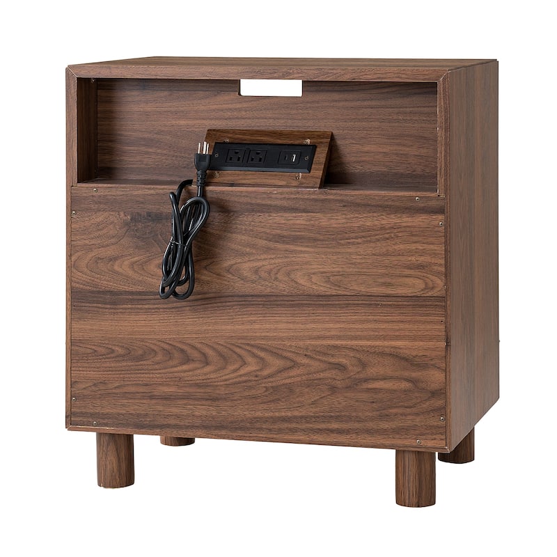 Rossetta Mid-Century Minimalist Style Built-In Charging Station Nightstand with Small Archway Mirror Cuts Drawer Doors