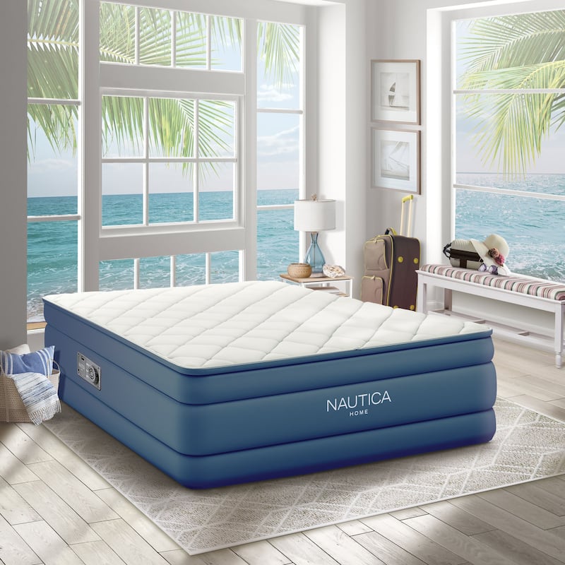 Nautica Home Cloud Supreme 18 in. Queen Air Mattress with Zip-Off Pillowtop - Inflatable Guest Bed with Built-In Pump