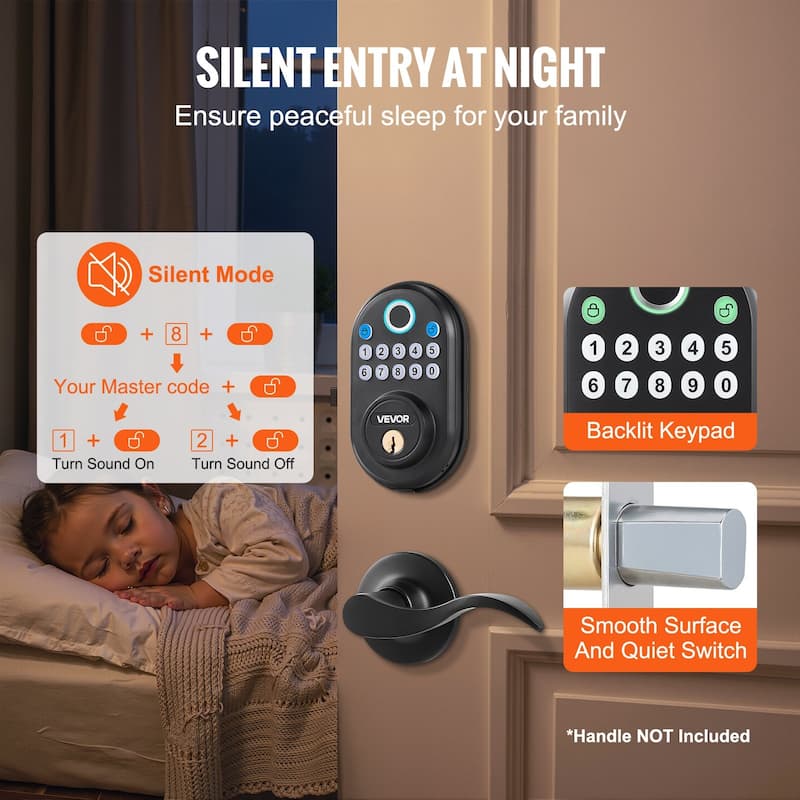 Aluminum Fingerprint Door Lock with Keypad and Silent Mode - 5.4 x 2.8 inches