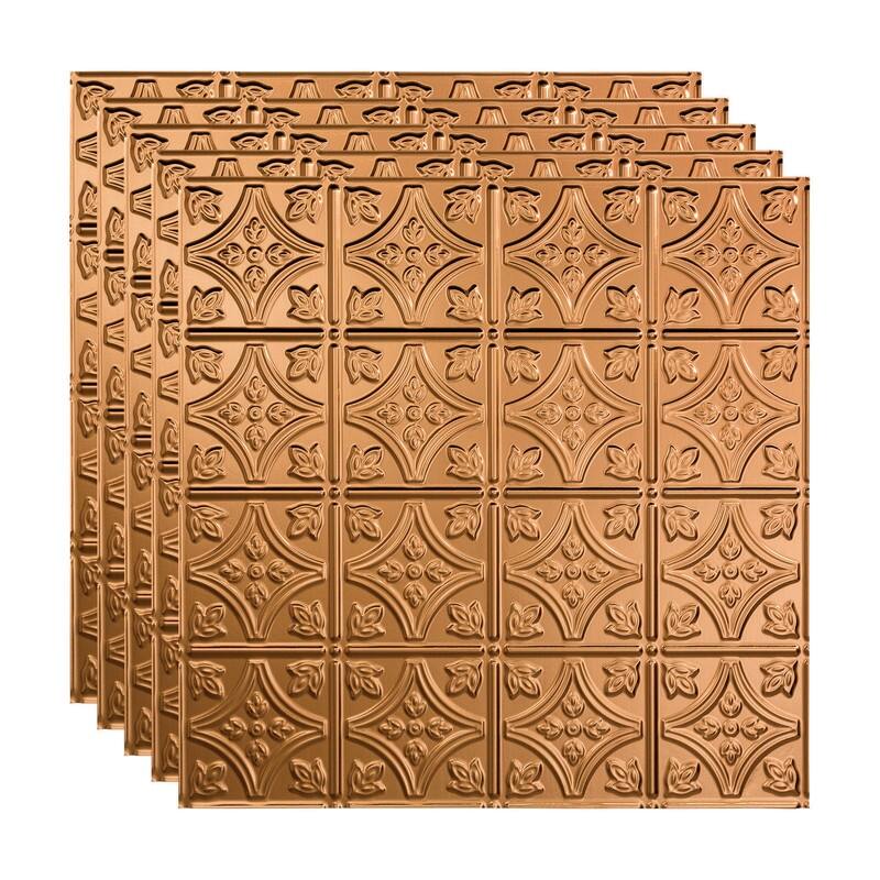 FASÄDE Traditional Style 1 Decorative Vinyl 2ft x 2ft Lay in Ceiling Panel in Polished Copper (5 Pack) - 5 Pack - Polished Copper