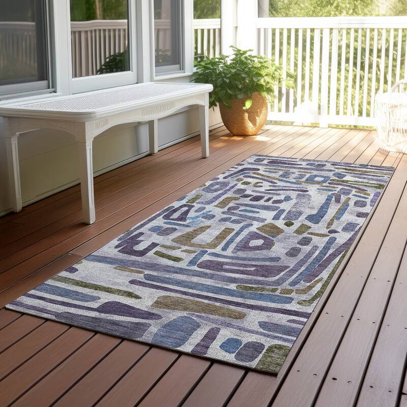 Machine Washable Indoor/ Outdoor Global Geo Chantille Rug - Purple - 2'3" x 7'6"