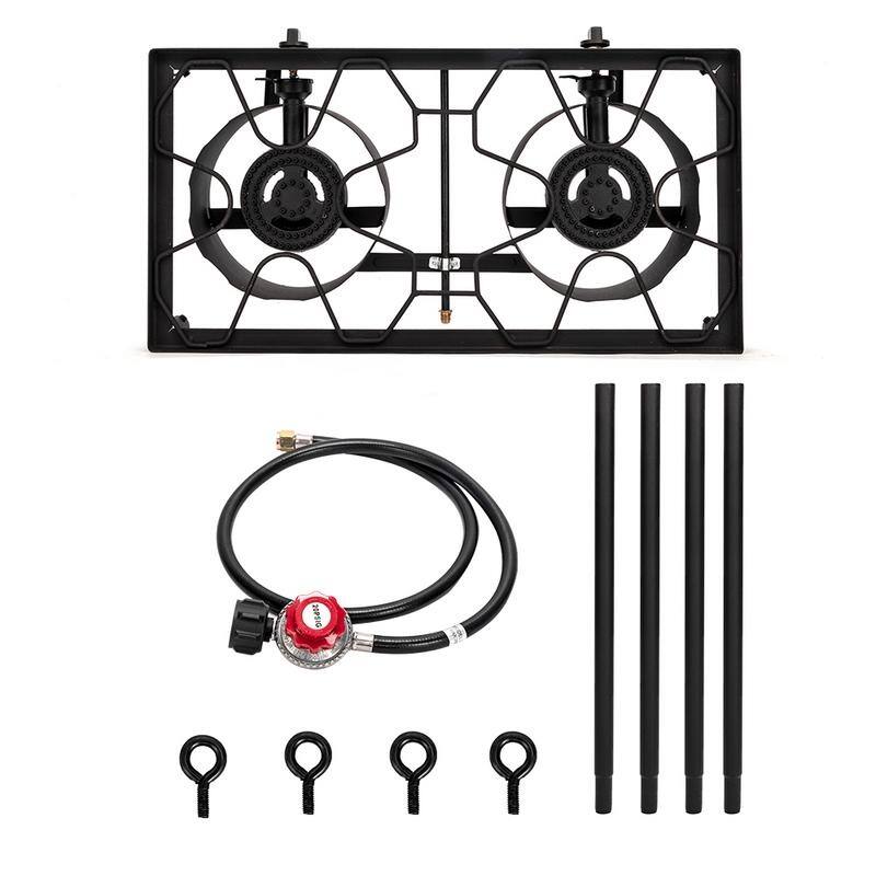 5.51" Head 75000-225000 BTU Outdoor Camp Stove Portable High Pressure Propane Gas Cooker/1.2M Leather Hose - Black