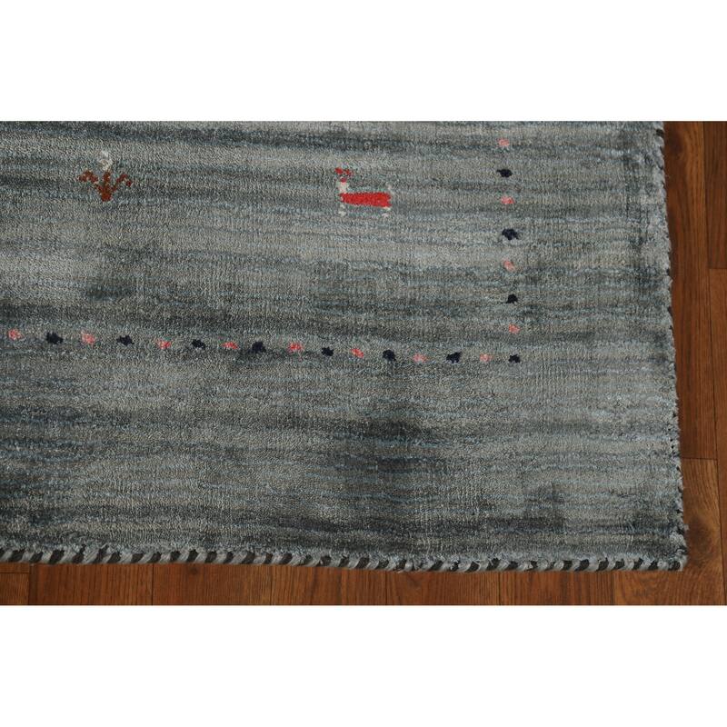 Hand Knotted Oriental 100% Wool Carpet Tribal Animal Pictorial Green Gabbeh Area Rug - 5' 10'' X 4' 1''
