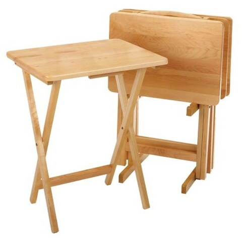 Winsome Alex 25" Portable Folding Wood Snack Tray Table Set of 10, Natural Wood - 14.56 x 19.05 x 25.98 inches