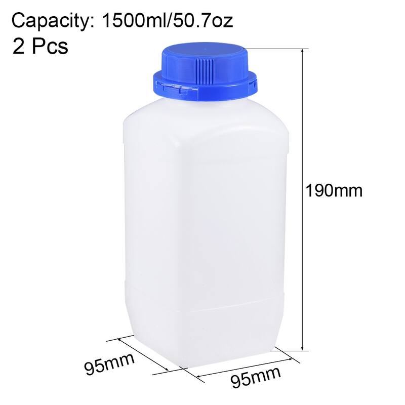 2x Plastic Lab Reagent Bottle Sample Sealing Liquid Storage Container - Translucent, Blue - 1200ml/40.6oz