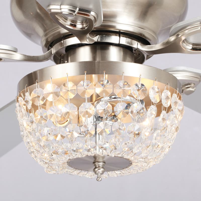 48" Polished Nickel Low Profile Crystal Ceiling Fan with Light and Remote