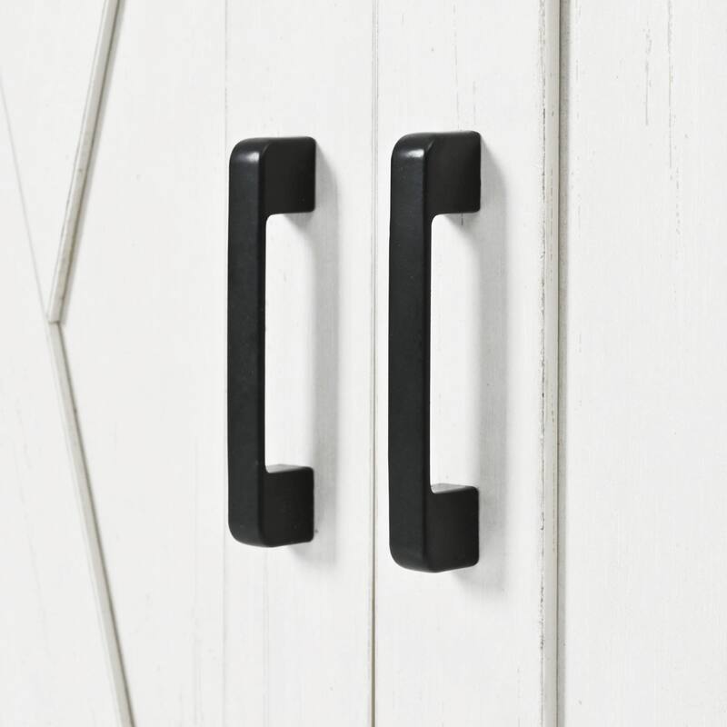 58-inch Farmhouse Kitchen Island with Storage, Sliding Barn Door & Metal Grid Side Door