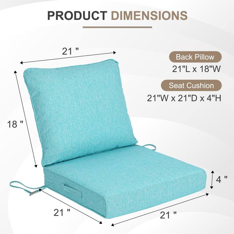Aoodor Outdoor Deep Seat Cushion Set, Waterproof Patio Furniture Cushions with Adjustable Straps & Removable Cover, Set of 2