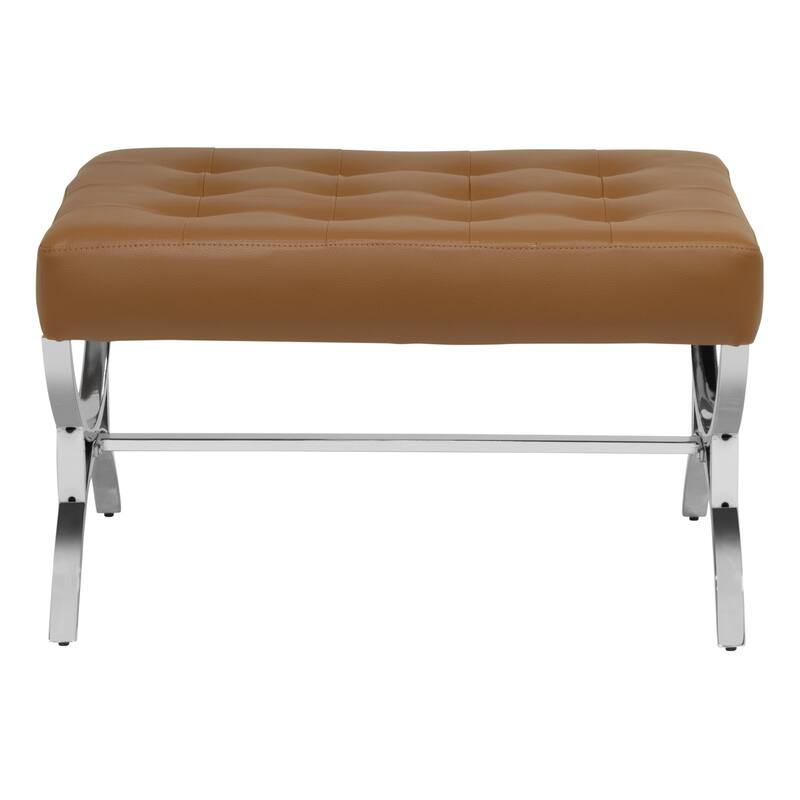 Newel Modern Blended Leather and Chrome Metal Frame Square Ottoman