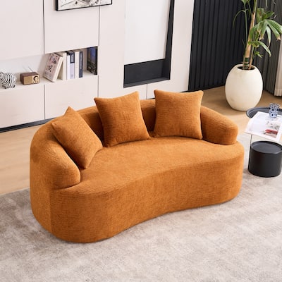 Curved Loveseat Orange Sofa, 30D Chenille, Compact for Small Spaces, 65"L, 300 lbs, 3 Pillows