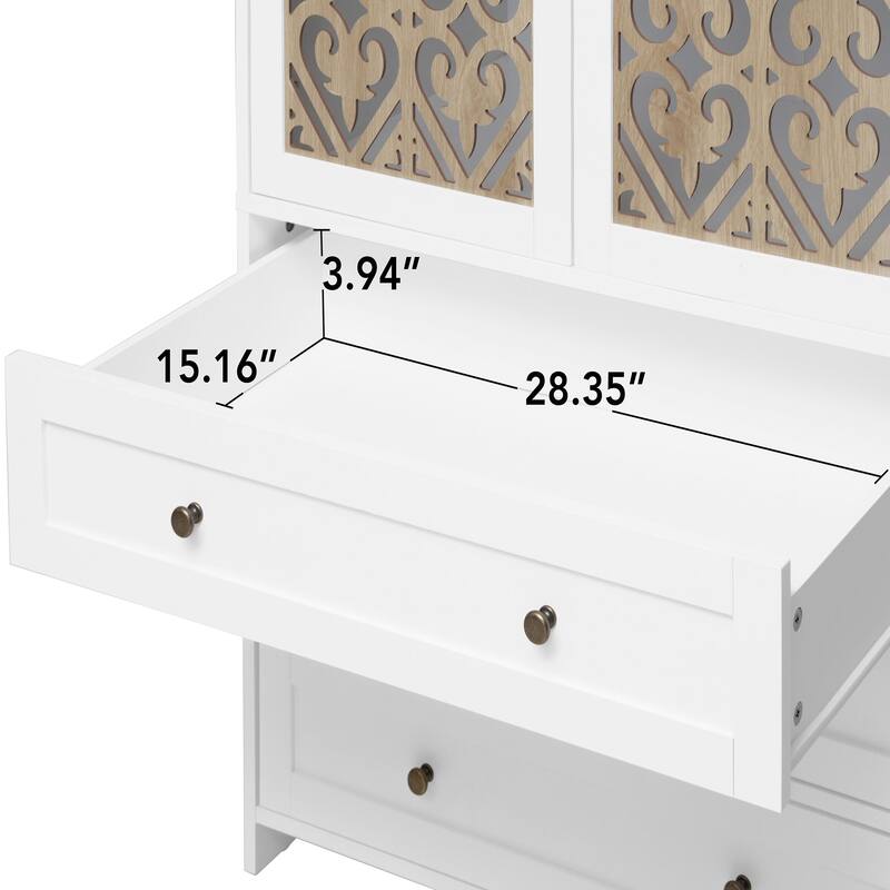 3 Drawer Wardrobe Armoire White Closet / Hollow Pattern Doors bedrooms Clothes Storage Cabinet