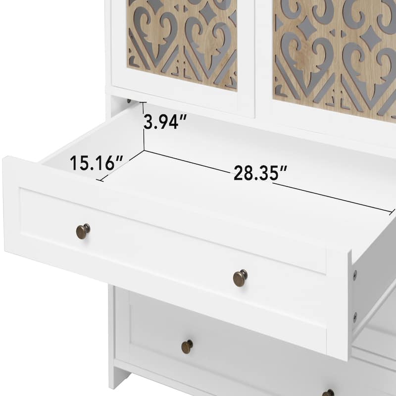 Roomfitters Wardrobe with 2 Doors and 3 Drawers, Hollow Pattern Armoire Closet Storage Cabinet, White