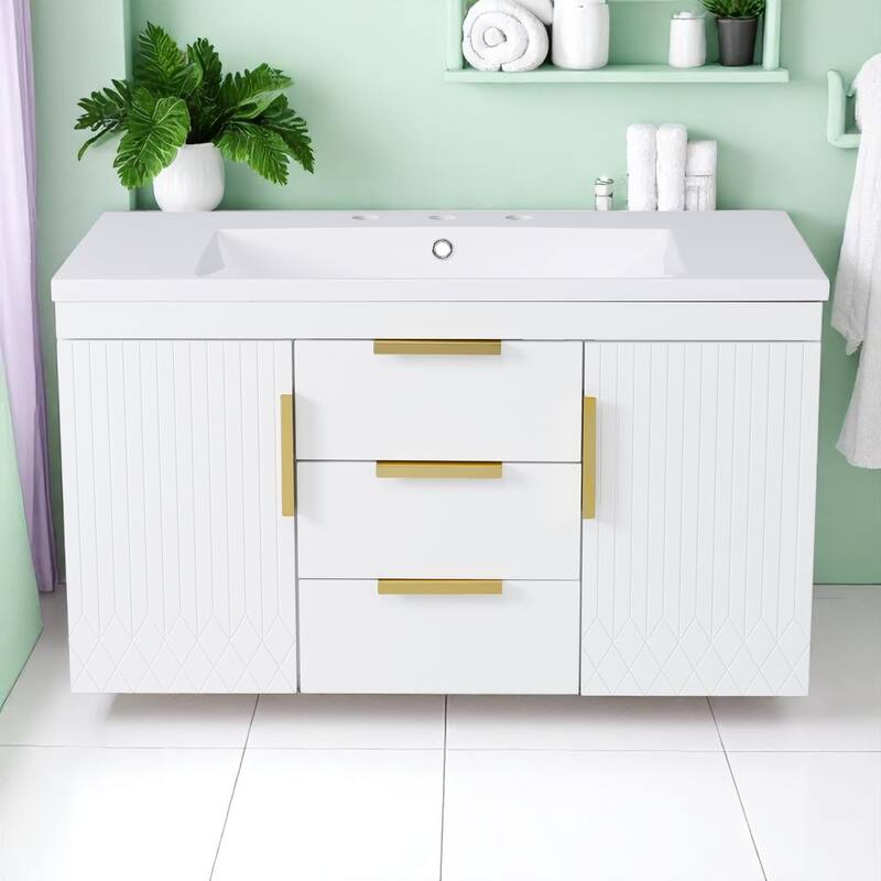 36" Wall-Mounted Bathroom Vanity Cabinet with Resin Sink - Floating Door & Drawer Storage, 8" Centerset Faucet Compatible