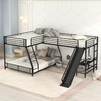 L-Shaped Twin Over Full Bunk Bed with Twin Loft Bed, Built-in Desk ...