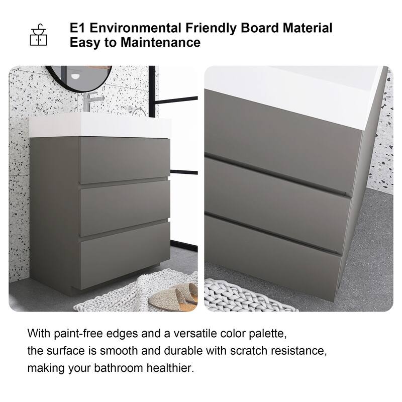 Freestanding Bathroom Vanity with White Solid Surface Top