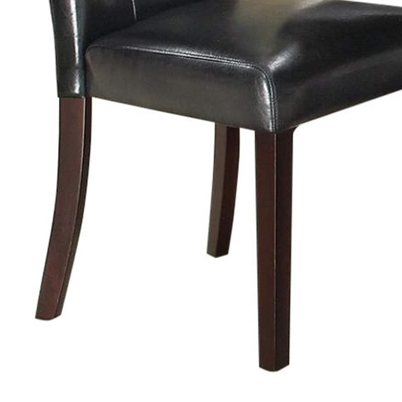 Dining Side Chair Set of 2, Button Tufted Black Faux Leather Upholstery