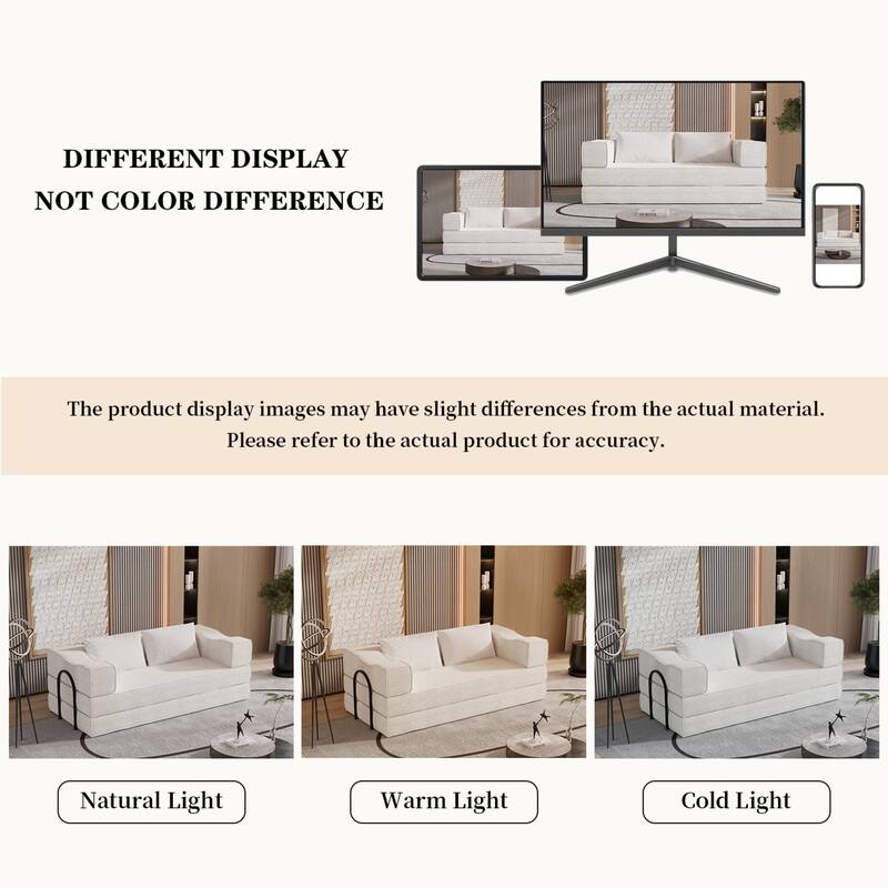 80" Convertible Sofa Bed with 2 Pillows, 2-Seat Folding Floor Couch, Multifunctional Chenille Loveseat Living Room Sleeper Sofa