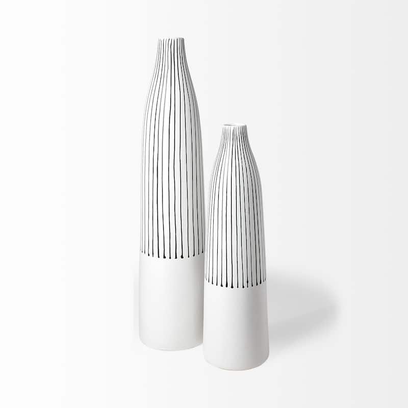 18" Black And White Abstract Cylinder Ceramic Table Vase - 18" x 5" x 5"