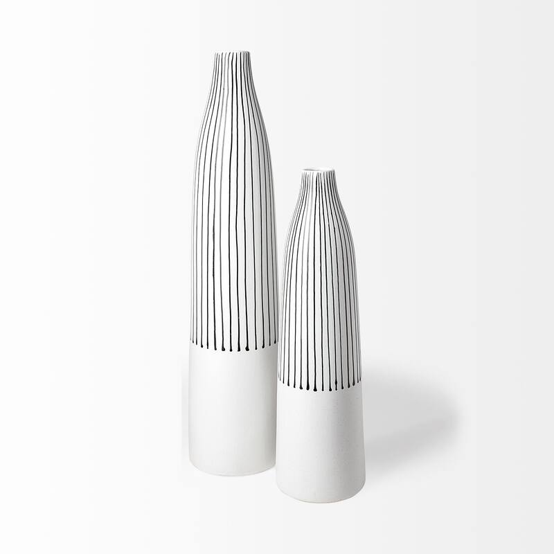 Black and White Pinstriope Narrow Ceramic Vase