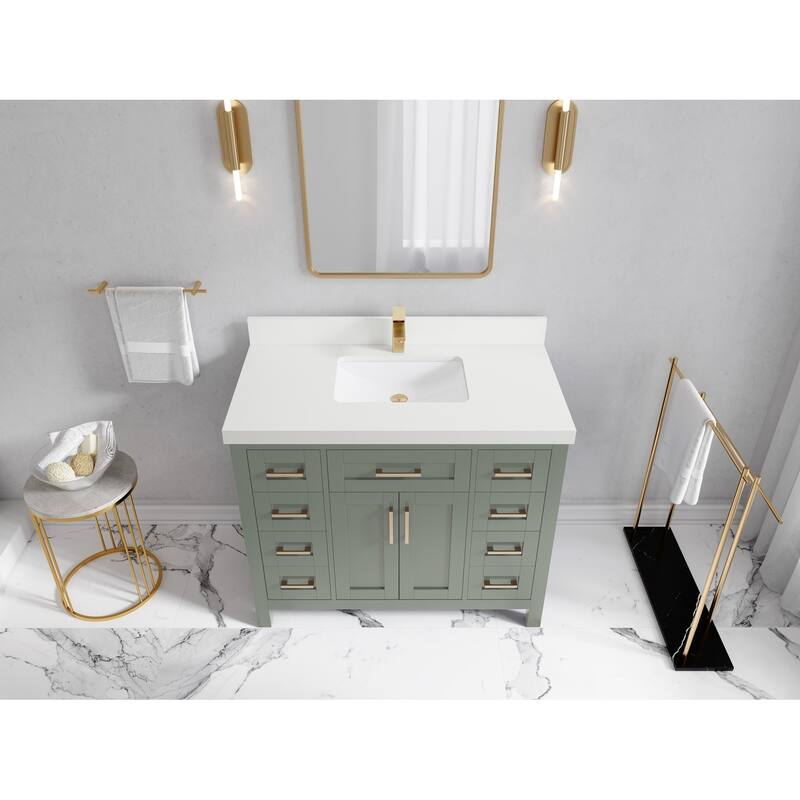 Willow Collections 42 in. W x 22 in. D Cambridge Single Sink Bathroom Vanity with Countertop - 2”White Quartz - Evergreen