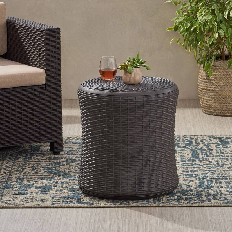 Simone Wicker Storage Side Table by GDFStudio - 19"W x 19"D x 21"H - Dark Brown