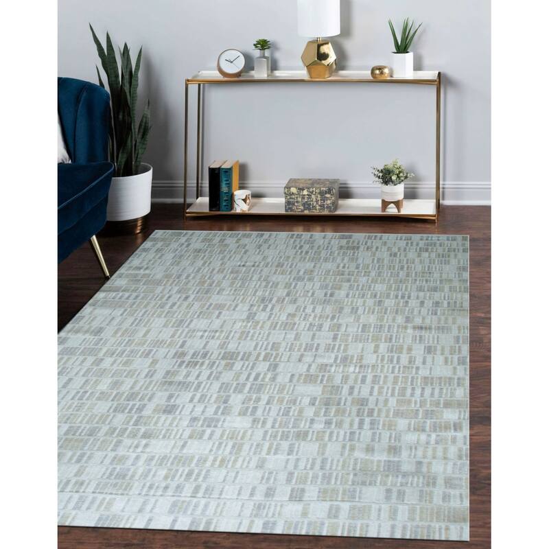 Ivory Hand-Knotted Wool Geometric High Low Textured Area Rug, Elegant Soft Texture for Living Rooms or Home - L
